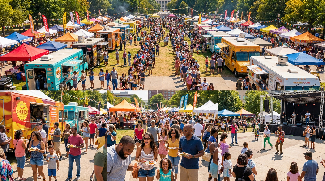 Food vendors at a crowded outdoor event